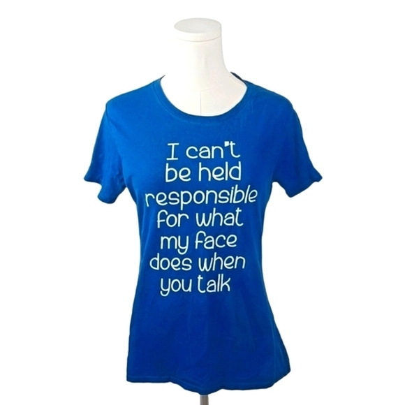 Port & Company Blue Graphic Quote T-Shirt Ring Spun Cotton Funny Sarcastic M - Picture 1 of 4